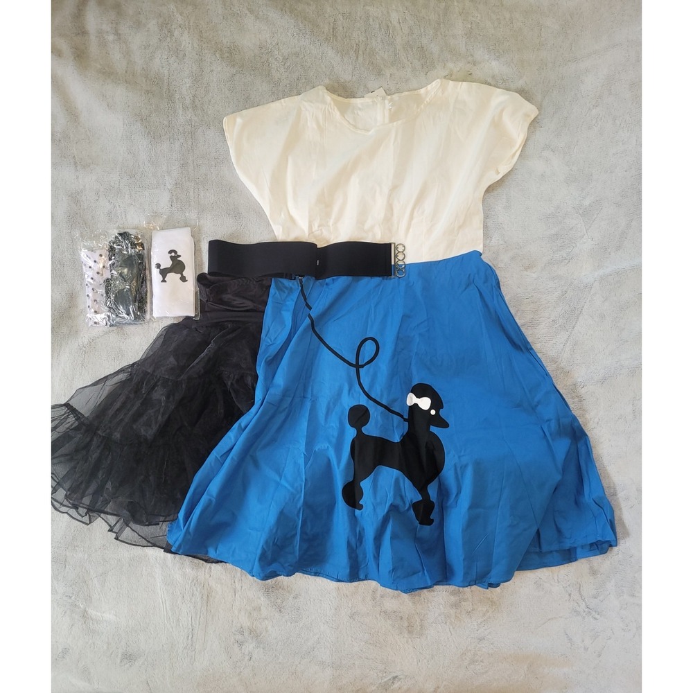 Womens 2XL Poodle Skirt Dress Outfit Costume Halloween Accessories Included NWOT